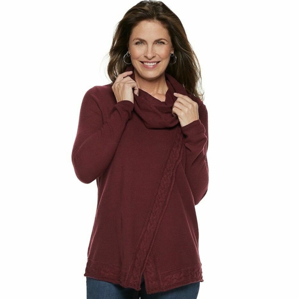 Croft & Barrow Women's Deep Red Cowl Neck Sweater